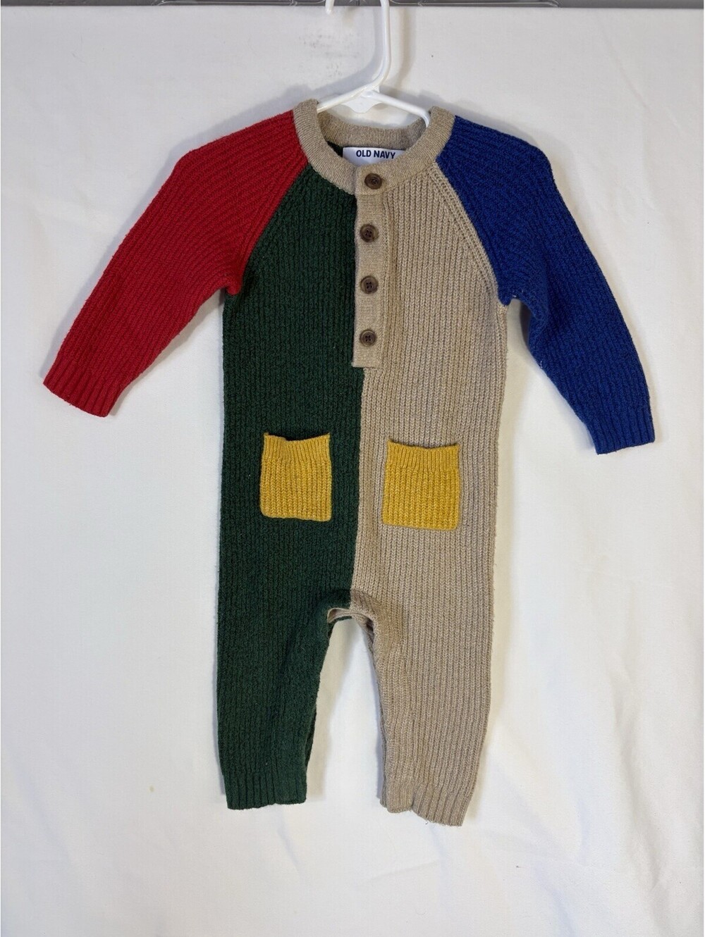 Old Navy Cotton Knit Colorblock Long Sleeve Button Front Coverall 6-12M